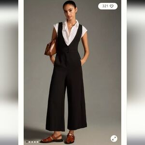 Maeve V-Neck Pinafore Wide-Leg Jumpsuit Size 0 Anthropologie $165
